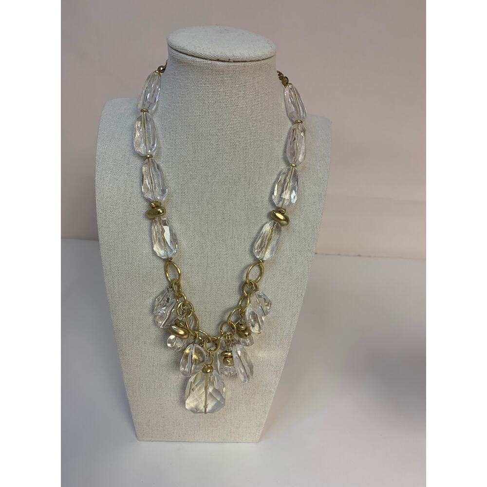 Chico's Necklace Set with Bracelets Clear Beads Goldtone Accents - Picture 2 of 8